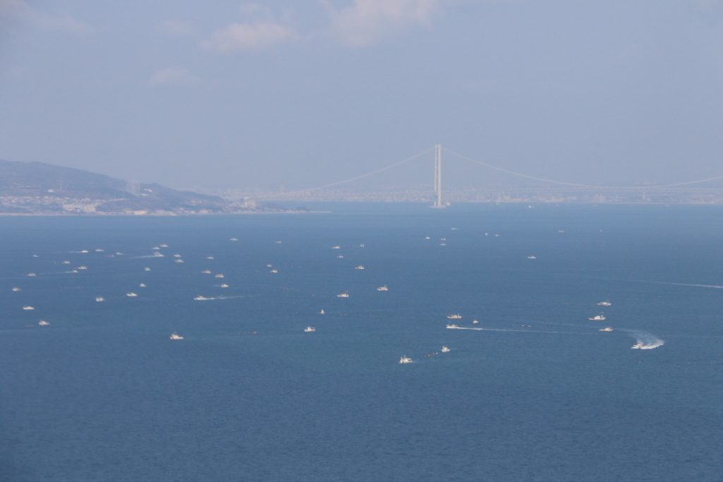 イカナゴ漁操業 淡路島東側（岩屋～津名）＜2022年3月3日　※画像提供・第五管区海上保安本部（撮影・関西空港基地所属航空機）＞